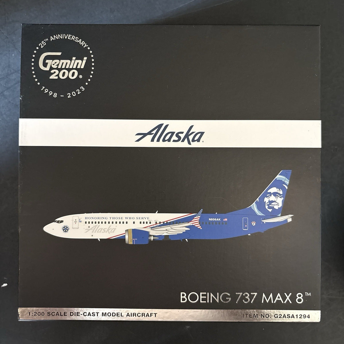 GeminiJets 1:200 Alaska Airlines Boeing 737 MAX 8 HTWS Troops N806AK G2ASA1294
