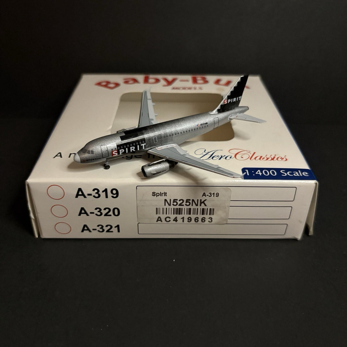 Aeroclassics 1:400 Spirit Airlines Airbus A319 AC419663 2000 Cols N525NK Model