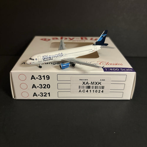 AeroClassics 1:400 Mexicana Airbus A320 XA-MXK OneWorld AC411024 Scale Model
