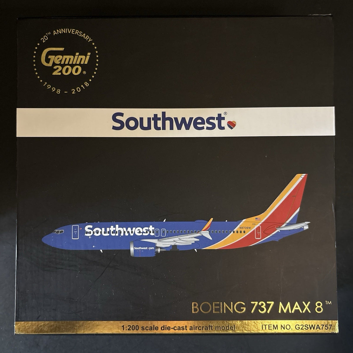 GeminiJets 1:200 Southwest Airlines Boeing 737 MAX 8 N8706W G2SWA757 Scale Model